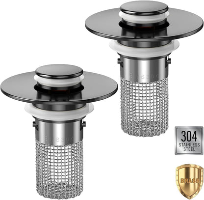 Bathroom Sink Drain Strainer, Pop-up Sink Drain Strainer with Removable Stainless Steel Strainer Basket Hair Catcher, Bathroom Sink Strainer for Bathroom Sink Stopper Replacement(1PCS)