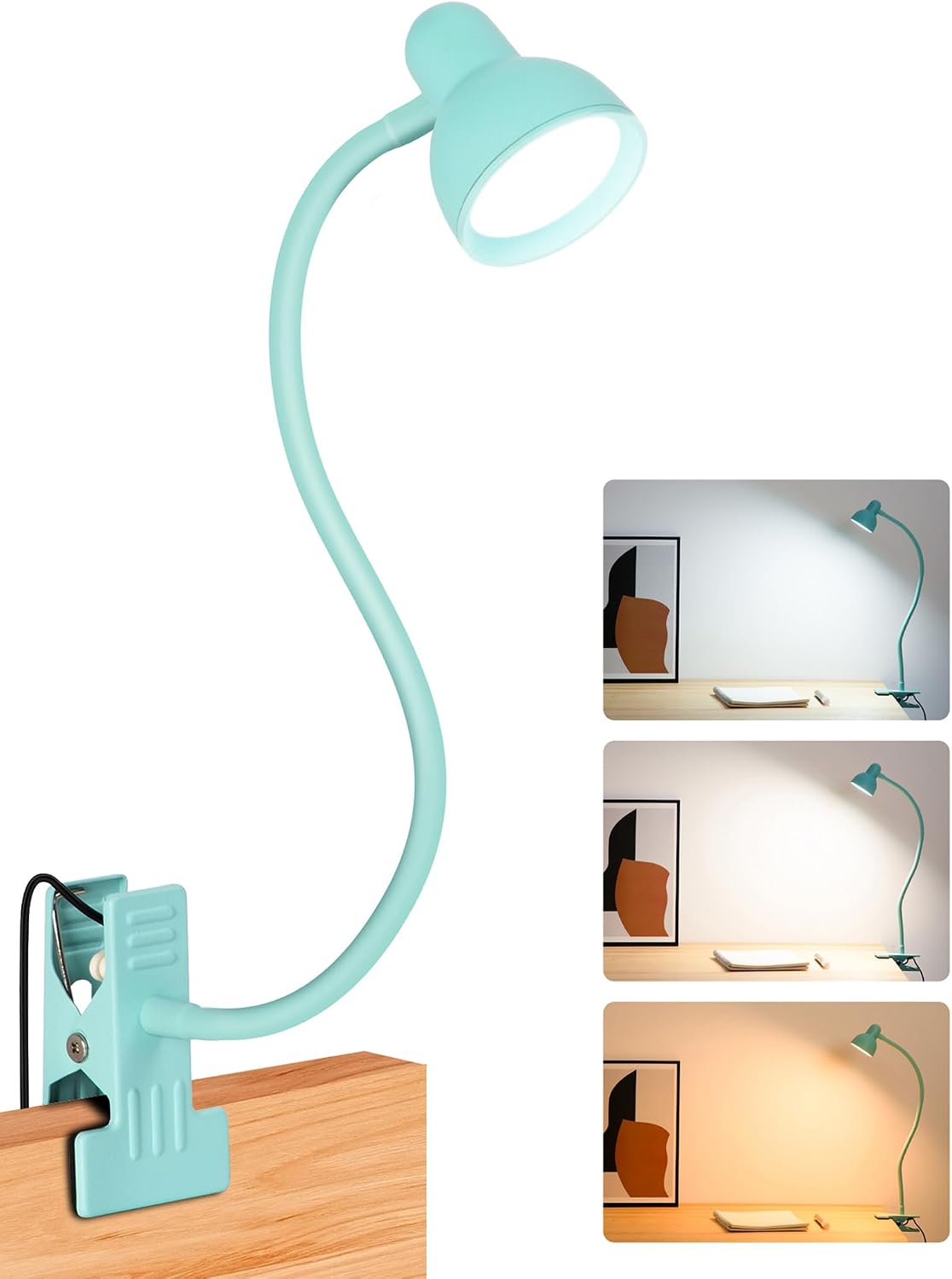 Clip on Reading Light for Bed 3 Color Modes Teal