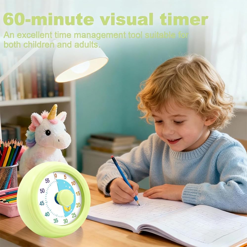 60 Minute Visual Timer with Silent Operation Visual Countdown Timer Rainbow Disk 60 Minute Countdown Timer Task Reminder Home and Kitchen Timer for Kids Desk, Office Meetings (Green)