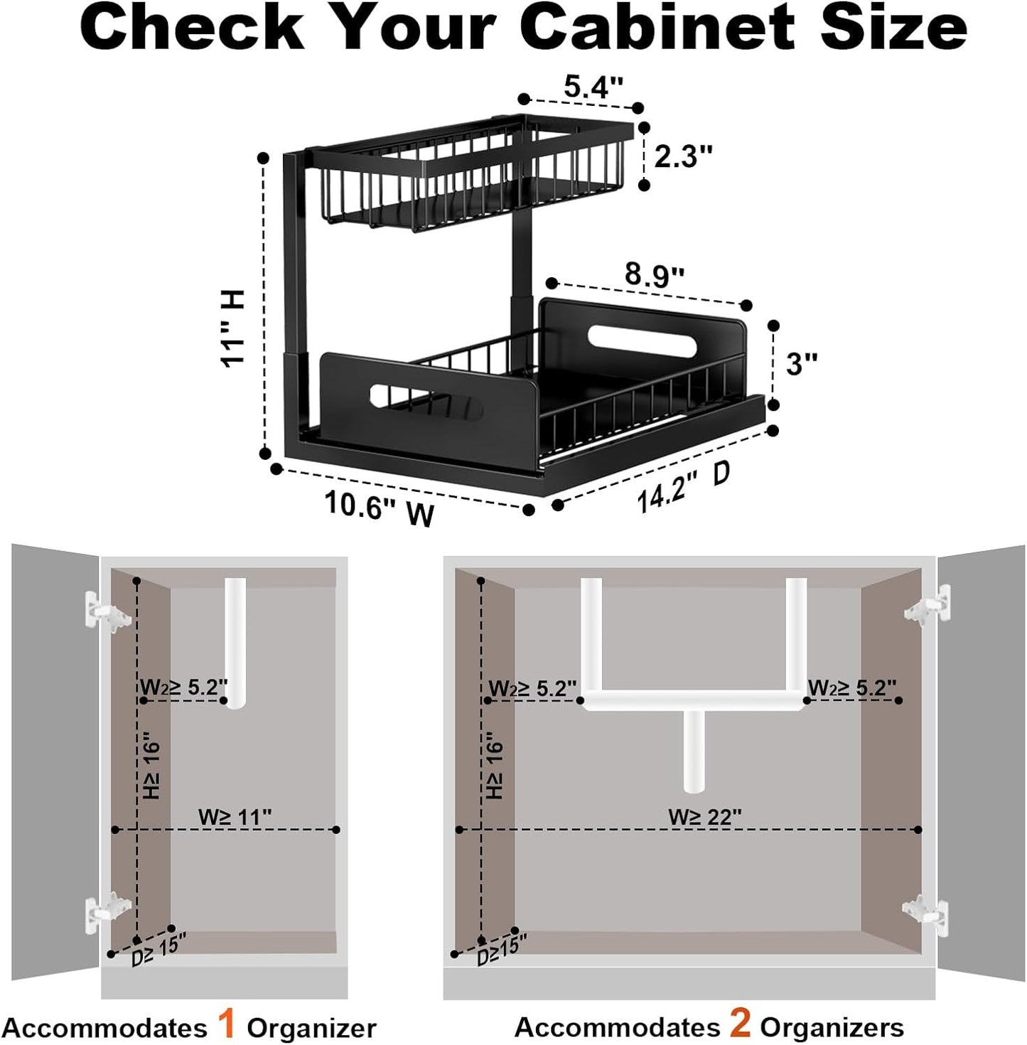 Under Sink Organizer, L-Shaped 2 Tier Pull Out Cabinet Organizer | Slide Out Sink Shelf Cabinet Storage Shelves, Under Sink Storage for Kitchen Bathroom Cabinet, White, 1 Pack