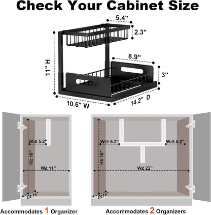 Under Sink Organizer, L-Shaped 2 Tier Pull Out Cabinet Organizer | Slide Out Sink Shelf Cabinet Storage Shelves, Under Sink Storage for Kitchen Bathroom Cabinet, White, 1 Pack