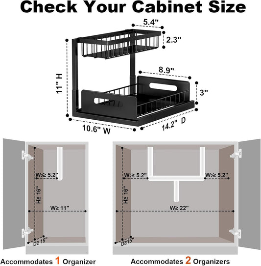 Under Sink Organizer, L-Shaped 2 Tier Pull Out Cabinet Organizer | Slide Out Sink Shelf Cabinet Storage Shelves, Under Sink Storage for Kitchen Bathroom Cabinet, White, 1 Pack