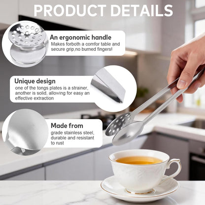 6×1.85Inch Stainless Steel Tea Bag Squeezer Tongs Durable Teabag Filter Coffee Spoon Clamp Tea Strainer Dispenser Accessories for Gripping Lemon Slice Tea Drinkers