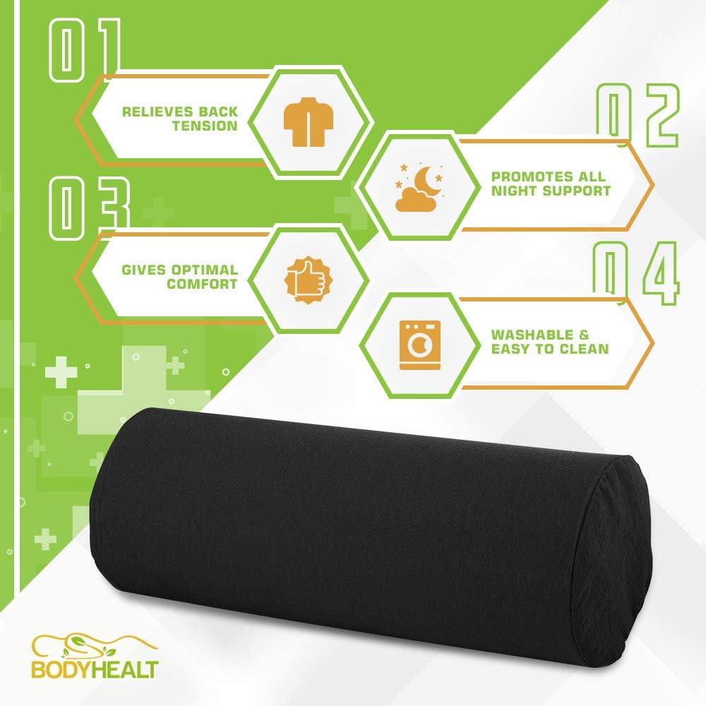 BodyHealt Neck Roll - Original Cervical Round Pillow for Head, Spine & Back Pain Relief. Circle Support for Sleeping. Cylinder Firm Lumbar Bolster