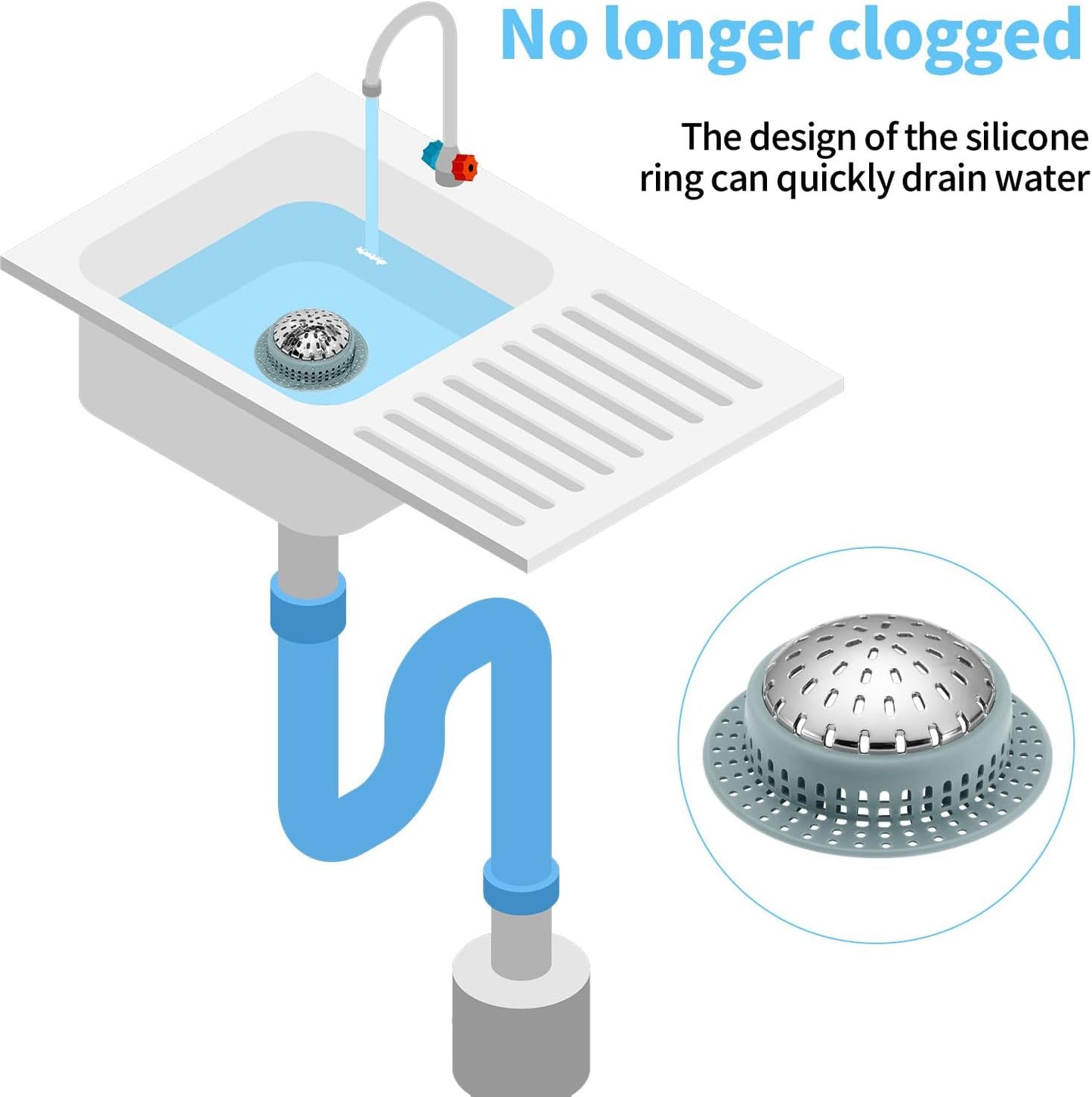 Aluvor Bathtub Drain Hair Catcher Shower Drain Cover Sink Drain Protector | Bathroom Sink & Bathtub Drain Strainer for Pop-Up & Regular Drains, grey