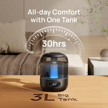 DREO 3L Humidifiers for Bedroom, 30H Runtime, 26 dB Quiet, Black