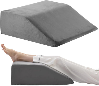 Bedluxe Leg Pillow Elevation Blood Circulation, Wedge Pillow for Legs Swelling, Leg Elevating Wedge Pillow for After Surgery, Foot Knee Pillow for Leg Rest, Sleeping, Memory Foam Top, 8in, White/Grey