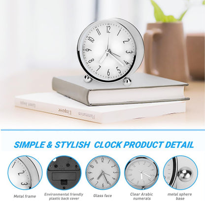 Welltop Analog Alarm Clock, 4 inch Super Silent Non Ticking Small Round Clock with Arabic Numerals Beep Sounds, Battery Operated, Lighted on Demand and Snooze, for Bedrooms Bedside Desk, Easy Set