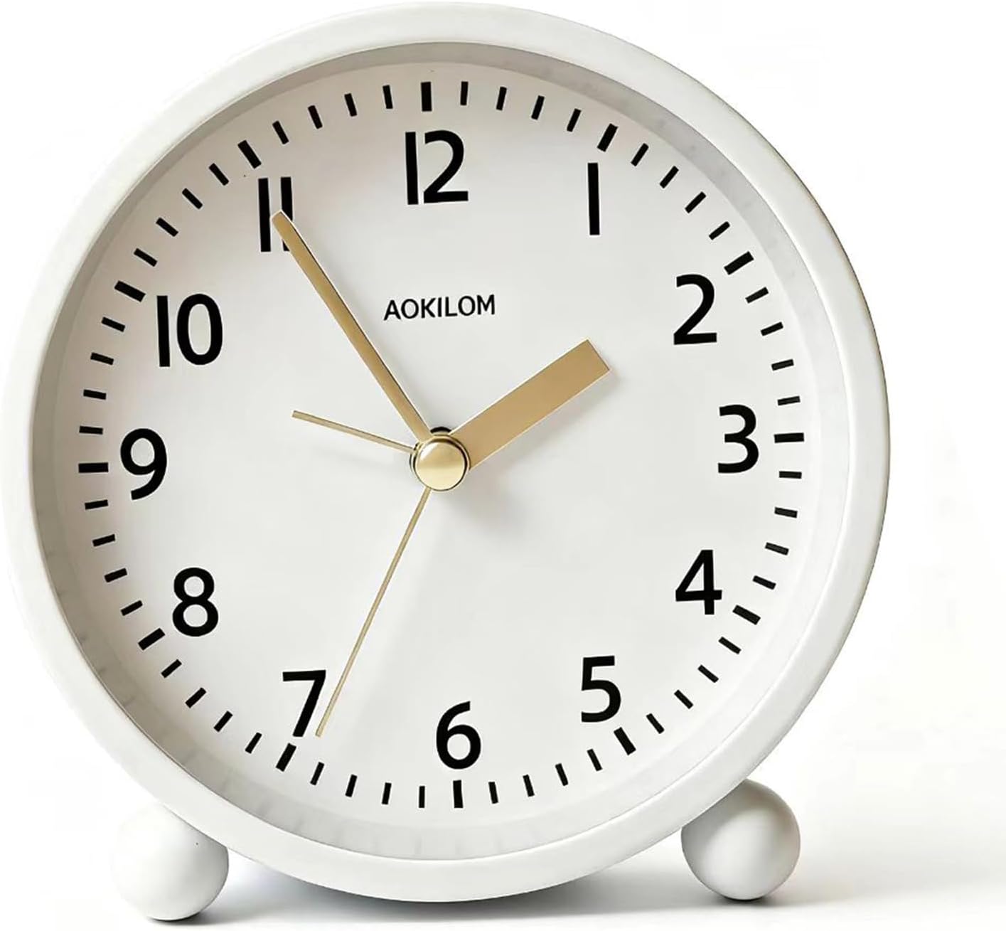 Analog Alarm Clock, Non-Ticking Silent Travel Small Clock, Battery Operated with On-Demand Light, Easy Set Gentle Wake, Ideal Decor for Bedroom, Bedside, Desk,Office(White)