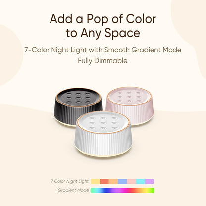 Noise Machine, White Noise Sound Machine for Baby & Adults, 26 Soothing Sounds, 8 Night Light Colors, Tap Control, 6 Timer Settings, Auto-Off & Memory, 4-7-8 Breathing (Black, Standar)