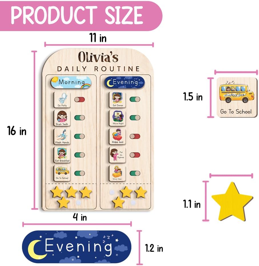 TinyKidz Wooden Daily Routine Chart 11x15, Schedule Board for Kids, Wooden Chore Chart for Kids, Responsibilities Chart for Toddlers, Morning Bedtime Routine for Toddlers