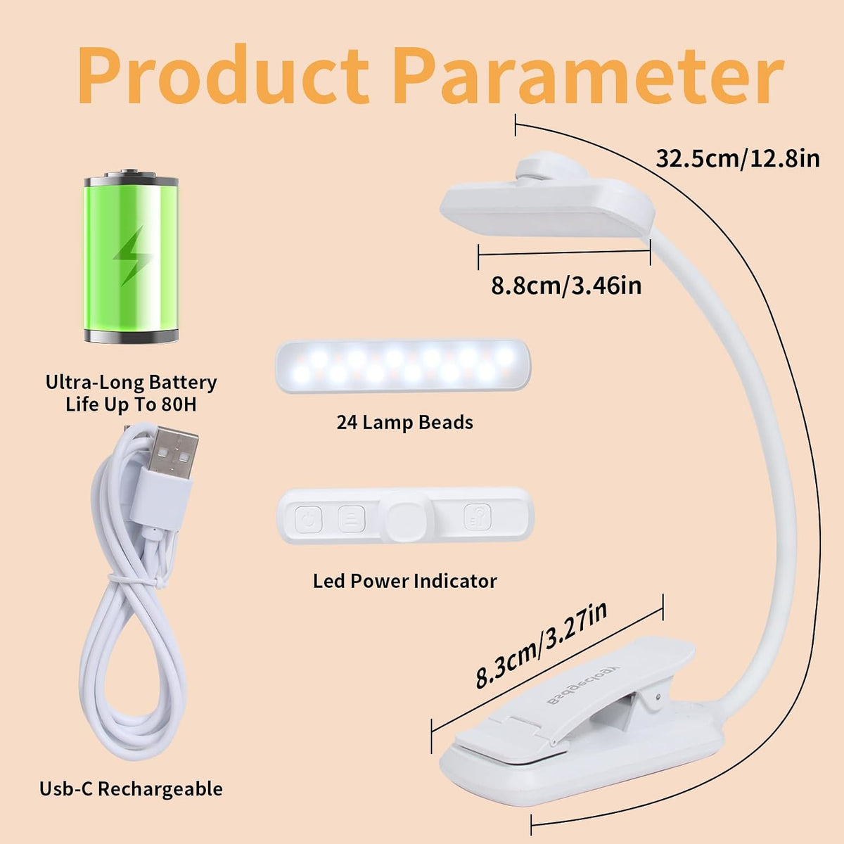 Rechargeable Book Light, Clip-On LED Reading Light, Eye-Caring