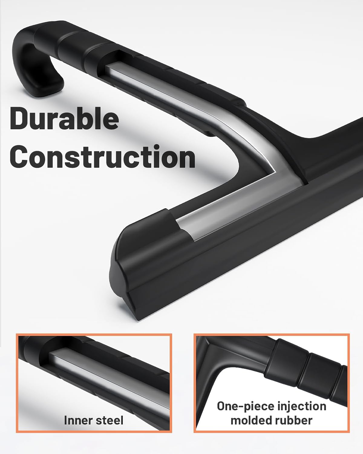 2-in-1 Silicone Shower Squeegee with Hook,Dual-Sided Design with Scraper & Scrub Surface,Rust-Proof Stainless Core,Streak-Free Bathroom Squeegee for Glass Doors,Mirrors,Windows,Car Windshields (Black)