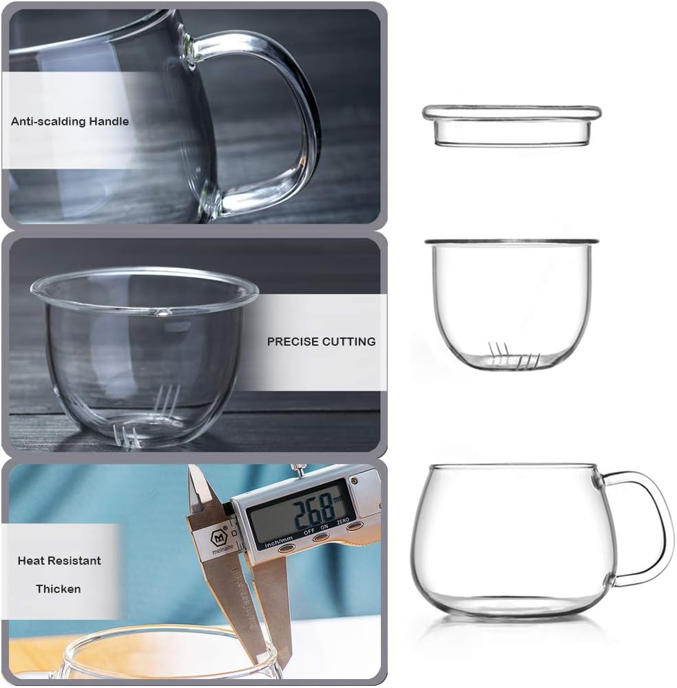 Glass Tea Infuser Cup with Lids and Handle for Blooming & Loose Leaf, 14oz | Borosilicate, Heat Resistance, Lead-free, Microwave & Dishwasher Safe