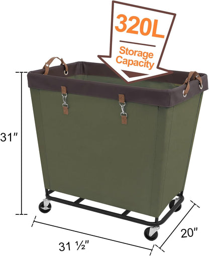 StorageWorks 160L Laundry Basket with Wheels, Rolling Hampers for Clothing | Beige Laundry Basket with Wheels, Metal Frame & Handles, Rolling Hamper for Bedroom, Bathroom, Dorm, Hotel
