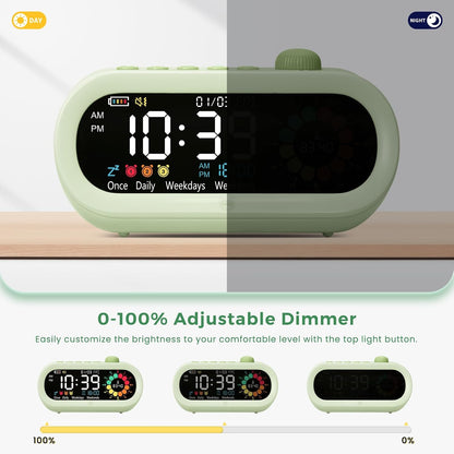 Mooking 3 in 1 Digital Alarm Clock for Bedroom with Visual Timer for Kids | Rechargeable Clock with Multiple Alarms, 199-Minute Timers Silent Non Ticking, Time Management Tools for Home School Study