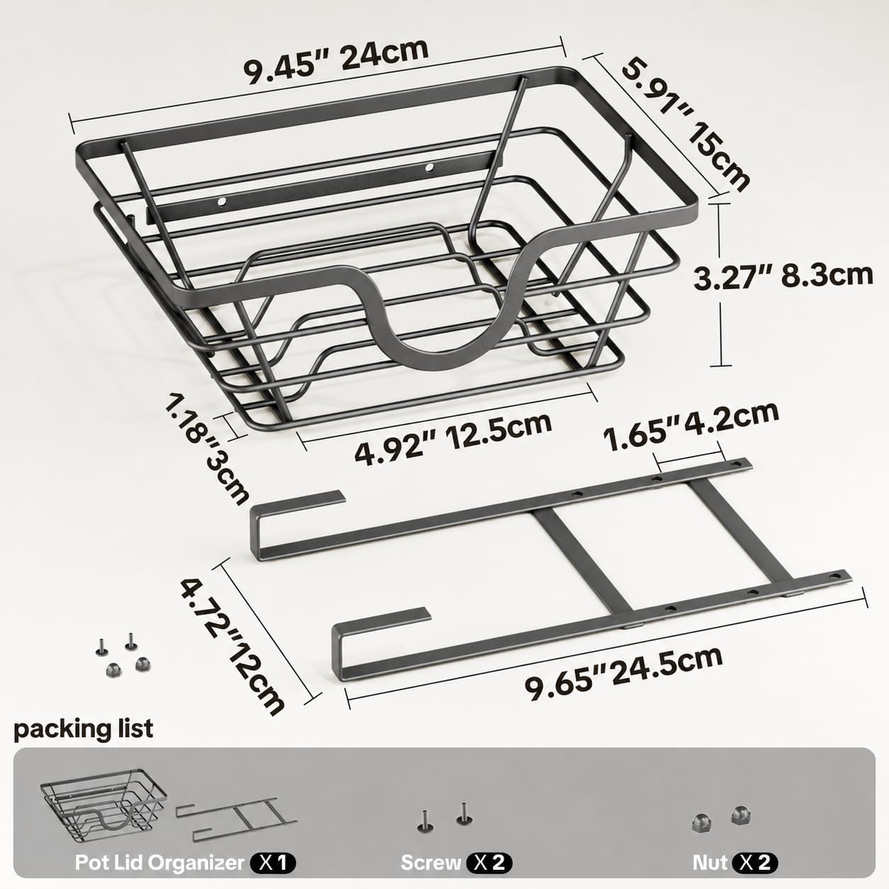 TIDIIABODE Pot Lid Organizer, Adjustable Kitchen Pot Lid Holder Inside Cabinet, Kitchen Cabinet Organizer Hanging for Food Storage Container, Pot, Pan Lid & Bakeware, Black