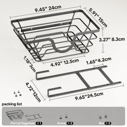 TIDIIABODE Pot Lid Organizer, Adjustable Kitchen Pot Lid Holder Inside Cabinet, Kitchen Cabinet Organizer Hanging for Food Storage Container, Pot, Pan Lid & Bakeware, Black