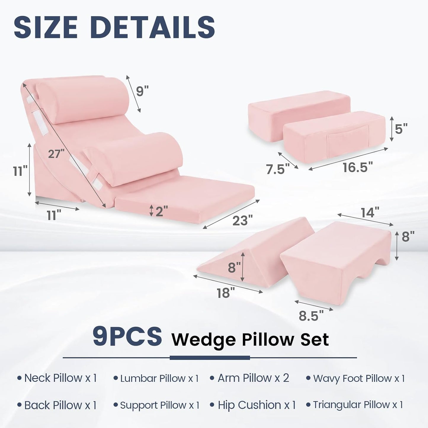 5PCS Wedge Pillow Set for After Surgery, Adjustable Orthopedic Foam Bed Wedge Pillow for Acid Reflux, GERD & Heartburn Relief, Back & Leg Elevation Support for Sleeping & Sitting Up, White Grey