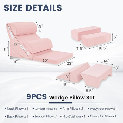 5PCS Wedge Pillow Set for After Surgery, Adjustable Orthopedic Foam Bed Wedge Pillow for Acid Reflux, GERD & Heartburn Relief, Back & Leg Elevation Support for Sleeping & Sitting Up, White Grey