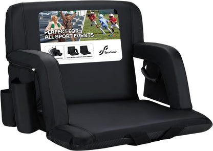 Sportneer Stadium Seats with Back Support: 2.5'' Thick Comfy Cushion 6 Adjustable Angle Bleacher Seat with Armrest - 2 Large Pockets, 2 Cup Holders Stadium Chair for Sport Events Concerts Parks