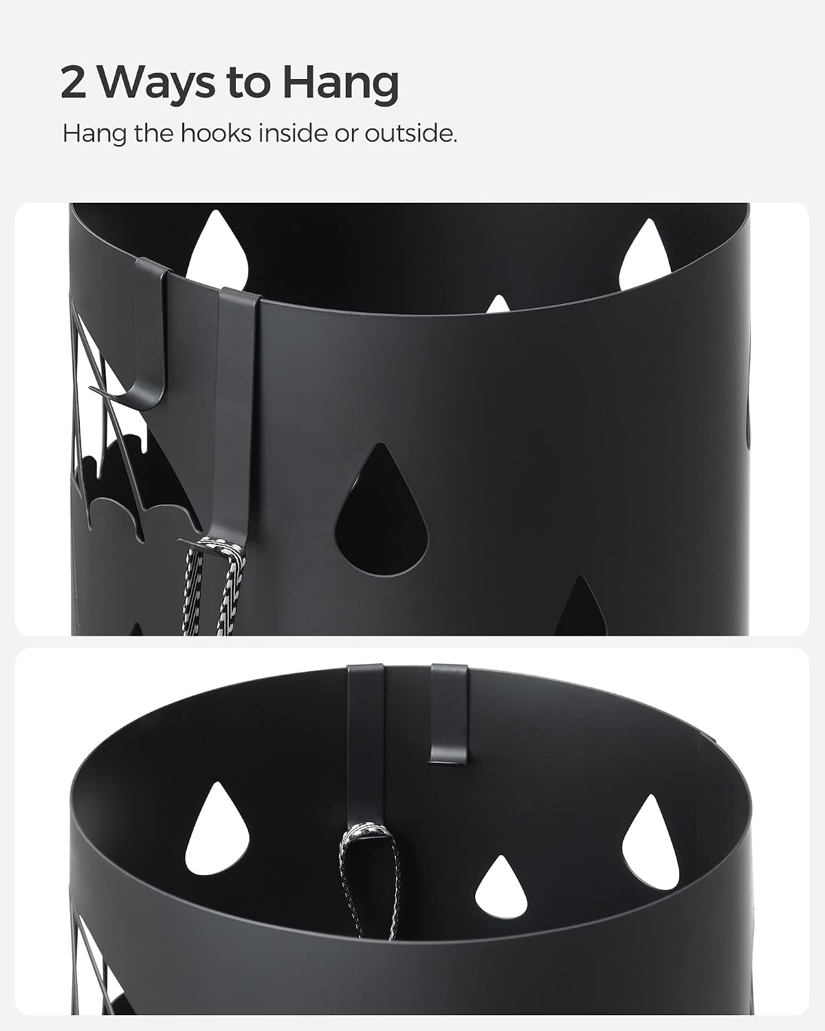 SONGMICS Umbrella Stand, Steel Round Holder Rack, 6.7 x 6.7 x 16.1 Inches | Umbrella Holder, with Detachable Drip Tray, Assembly Required, for Entryway, Office, Matte Black, PATSY Collection ULUC024B01