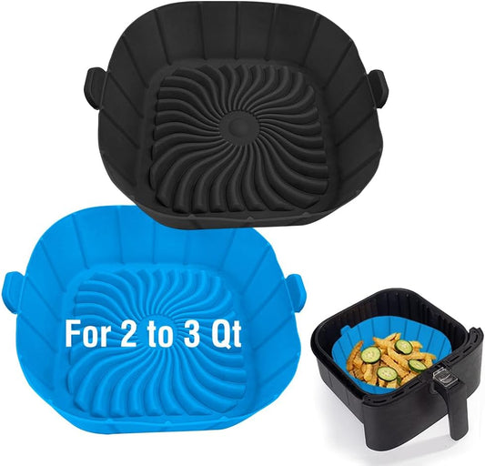 Air Fryer Silicone Liners for 2 to 3 QT Small Air Fryers, 2 Pack Square Non-Stick Reusable Air Fryer Liners Silicone Pot Basket Bowl Liner Baking Tray Air Fryer Accessories, Better than Paper Liners