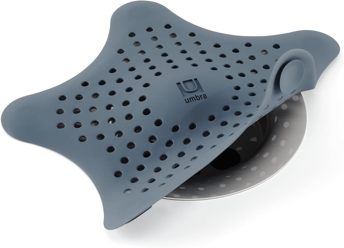 Umbra Starfish Hair Catcher, Suction Cup Drain Cover, 6-Inch, White | Silicone material, flexible and durable, water resistant seal, easy to clean, rust proof, fits standard tubs
