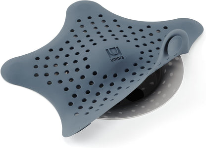 Umbra Starfish Hair Catcher, Suction Cup Drain Cover, 6-Inch, White | Silicone material, flexible and durable, water resistant seal, easy to clean, rust proof, fits standard tubs
