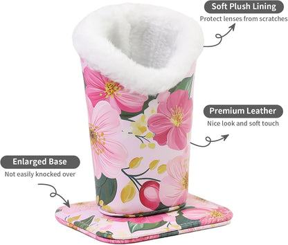 Plush Lined Eyeglasses Holder, Cute Magnetic PU Leather Glasses Stand Case for Women Men Kids