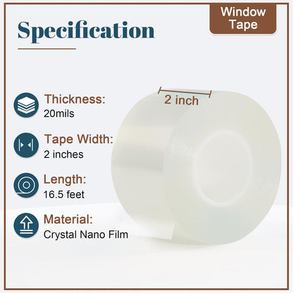 Window Sealing Tape 2 Inch x 33 Ft Transparent Window Insulation Waterproof Nano Draft Isolation Tape Clear Weather Stripping Caulk Tape for Window and Bathroom Shower Glass Side Gaps