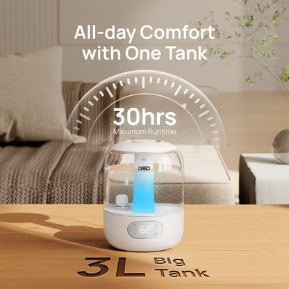 DREO 3L Humidifiers for Bedroom, 30H Runtime, 26 dB Quiet, Black
