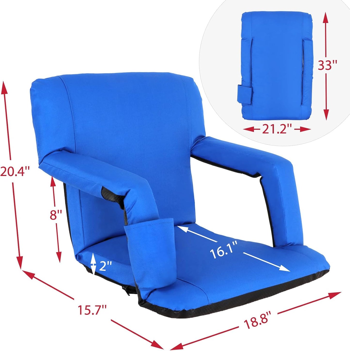 LEMY 20.5"/ 25" Wide Adjustable Stadium Seat for Bleachers Portable Water Resistant Stadium Chair with Back/Arms/Cushion for Outdoor or Indoor