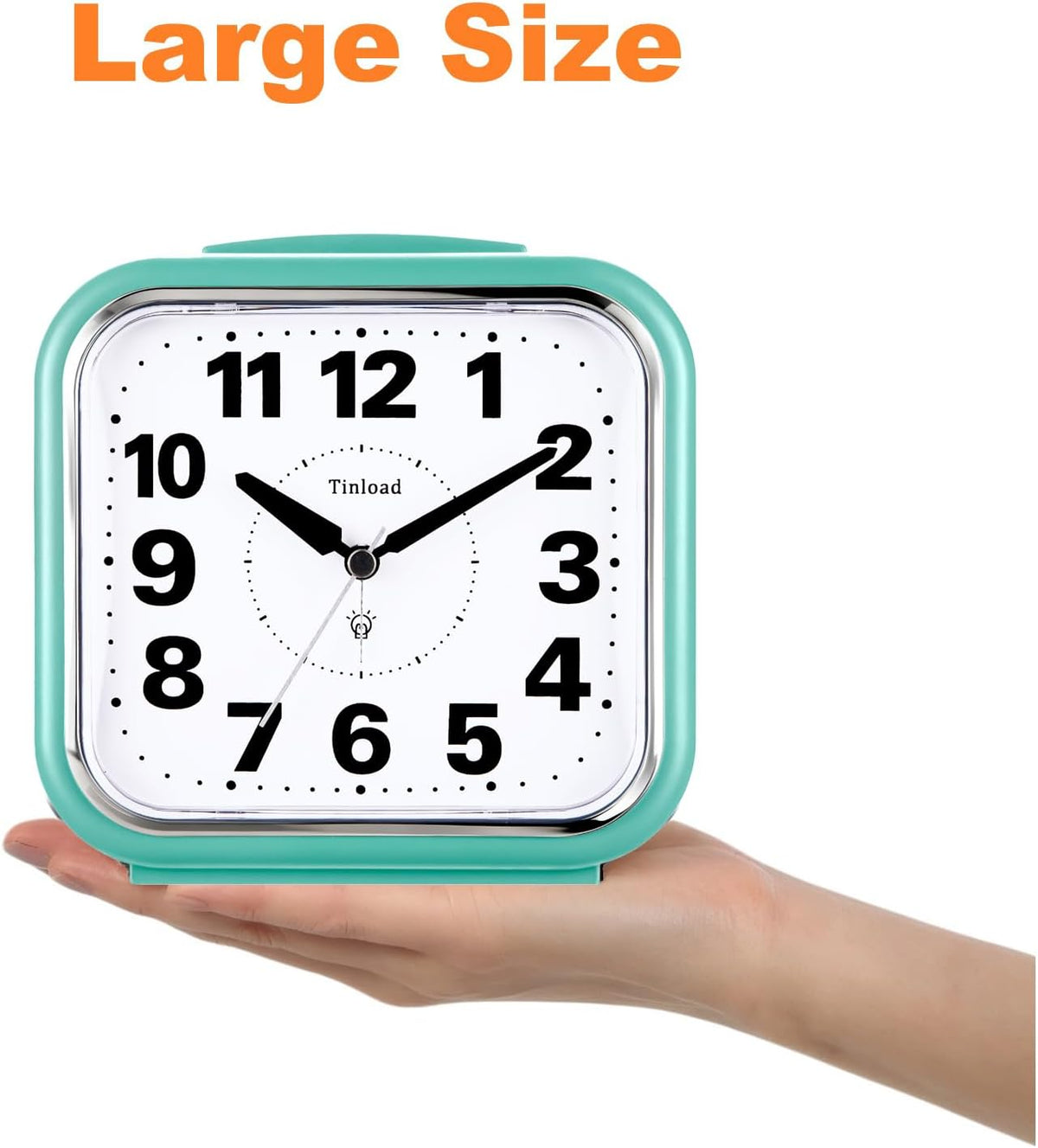 Tinload 5.5" Large No Ticking Analog Alarm Clock,Silent Readable for Seniors,Easy to Set,Gradual Rise Alarm,Big Numbers,Gentle Wake,Snooze, Lighted on Demand,Battery Operated,Black