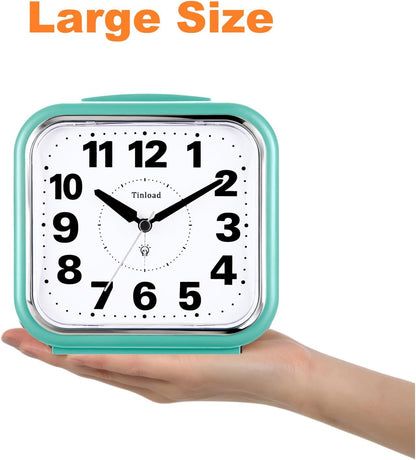 Tinload 5.5" Large No Ticking Analog Alarm Clock,Silent Readable for Seniors,Easy to Set,Gradual Rise Alarm,Big Numbers,Gentle Wake,Snooze, Lighted on Demand,Battery Operated,Black