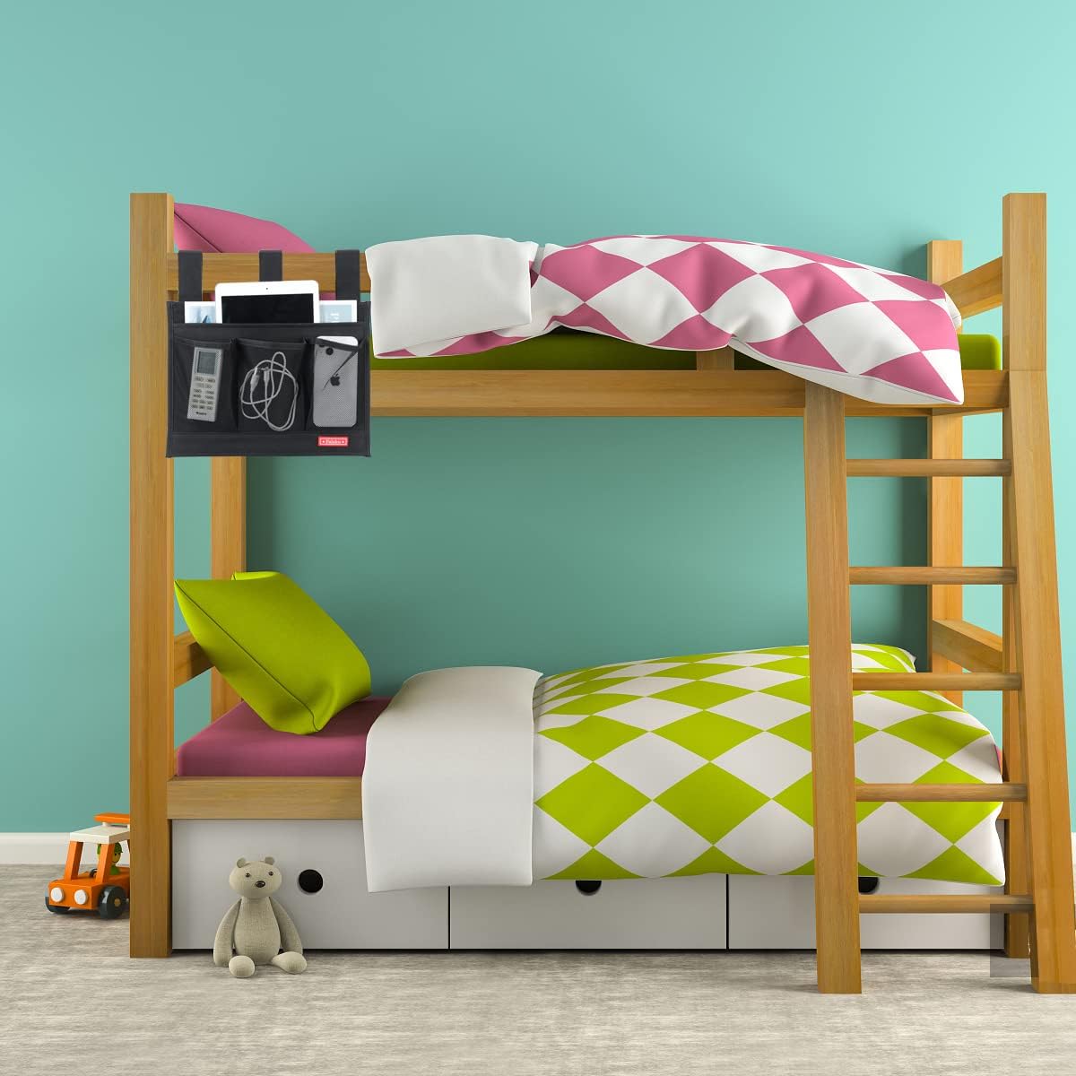 Hanging Bedside Caddy,Bedside Organizer Caddy for Bed Rails(4 Pockets-Grey)