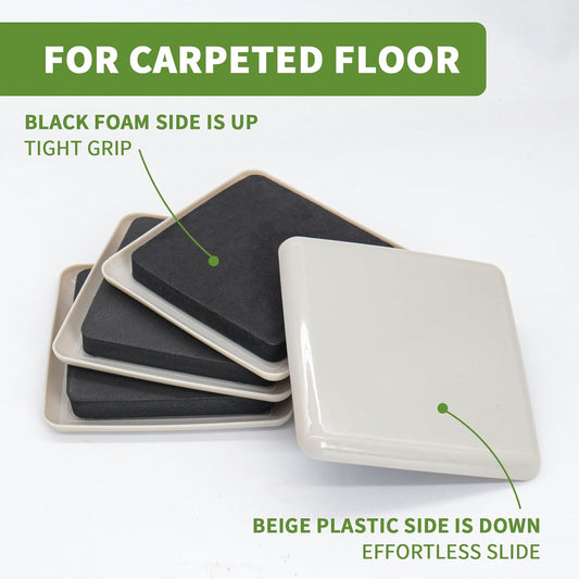 Furniture Sliders for Carpet 8 PCS - 3 1/2" Brown | Furniture Moving Sliders, Carpet Sliders for Furniture, Square Furniture Movers Sliders - Move Your Furniture Easily & Safely