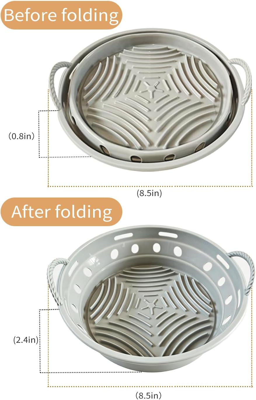 2-Pack Round Silicone Liner with Handles, Reusable Non-Stick Heat Resistant Baking Mat, Cooking Pad Compatible with Air Fryer, Oven & Microwave Accessories