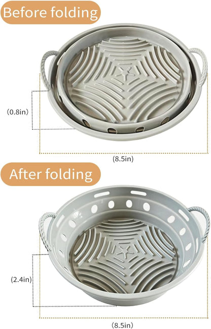 2-Pack Round Silicone Liner with Handles, Reusable Non-Stick Heat Resistant Baking Mat, Cooking Pad Compatible with Air Fryer, Oven & Microwave Accessories