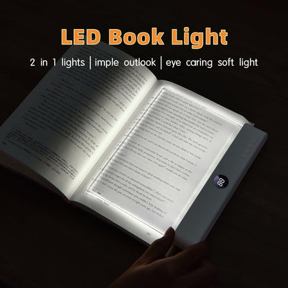 Choudao LED Book Light & Night Light 2 in 1, Flat Reading Light, Black | 3 Color Temperatures & Stepless Dimming, USB Rechargeable Full Page Light with Timer for Night Reading in Bed