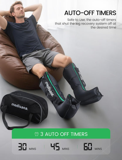 Medisana Leg Compression Massager for Circulation, Leg Massager with Heat | Foot Massager with 4 Modes 4 Pressure Levels 3 Timers, Leg Recovery Compression System for Swelling & Pain Relief