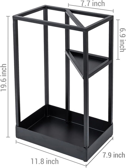 MyGift 20 Inch Brass Tone Metal Umbrella Stand with Drip Tray | Freestanding Rain Gear Storage - Long Short Umbrellas Canes Walking Sticks Entryway Lobby Office Floor Standing Drip Catcher