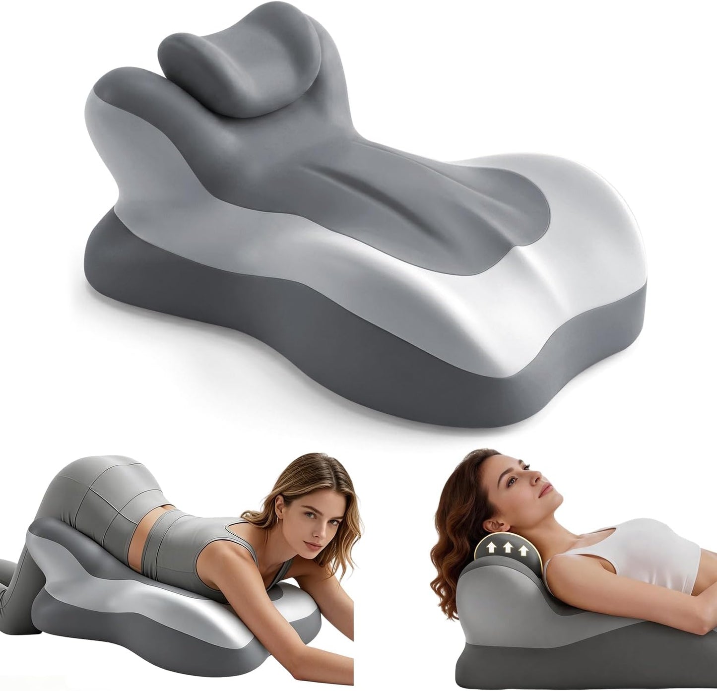 Ergonomic Reading Pillow, Memory Foam Wedge Pillow, Adjustable Neck Pillows | Multi-Positional Support Cushion for Stomach Sleepers and Sedentary, with Removable Washable Cover, Gray