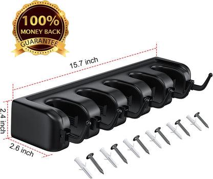 LETMY Broom Holder Wall Mounted - Mop and Broom Hanger Holder - Garage Storage Rack & Garden Tool Organizer - 5 Position 6 Hooks for Home, kitchen, Garden, Tools, Garage