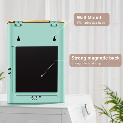 SUBEKYU Magnetic Lint Bin for Laundry Room Organization and Storage,White | Wall Mounted Metal Lint Box Holder Trash Can with Bamboo Lid for Dryer,Lint Basket for Laundry Room Decor