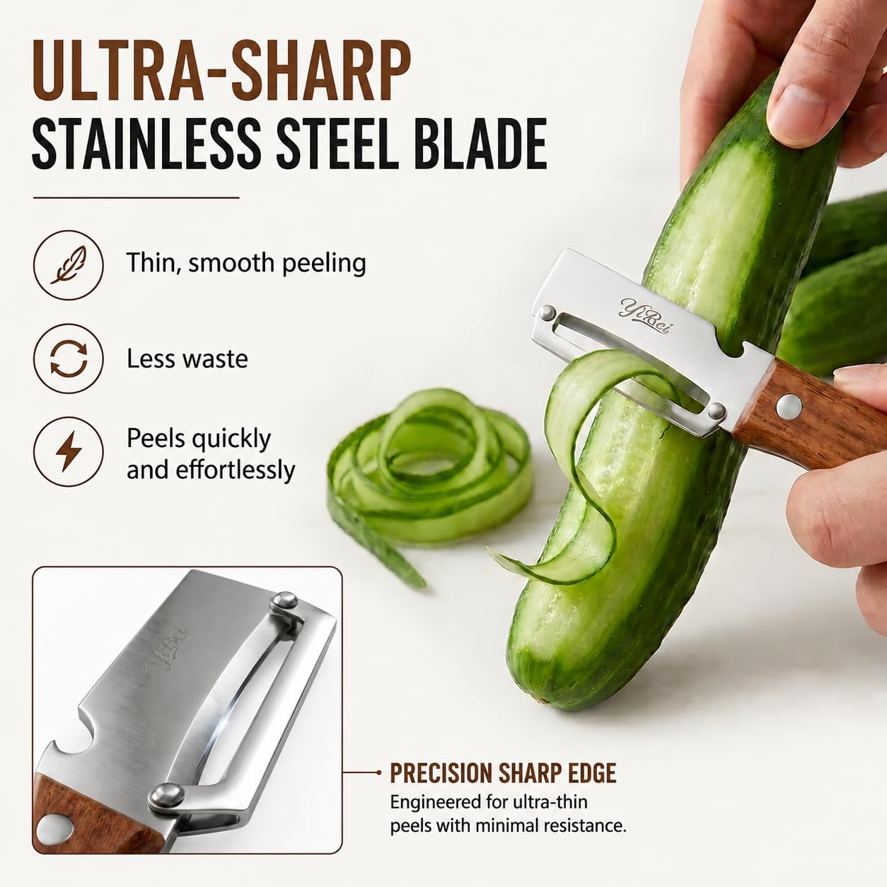 2 pcs vegetable peeler with Wooden Handle. | 2-in-1 Multifunctional Stainless Steel Peeler & Bottle Opener,Sharp Kitchen Peeler Suitable for Potatoes, Pumpkins, Carrots.