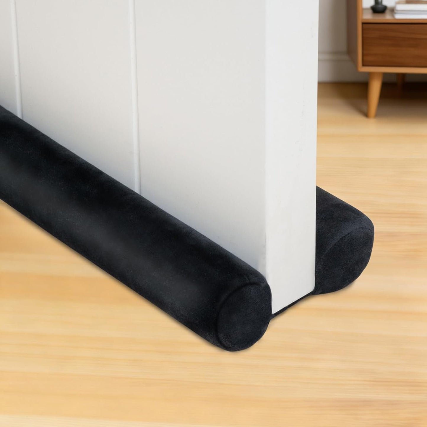 Under Door Draft Stopper 30-38" Adjustable Wind Stopper for Door & Window, Foam Door Sweep Air & Noise Blocker for Bottom of Doors Double Side Seal - Black