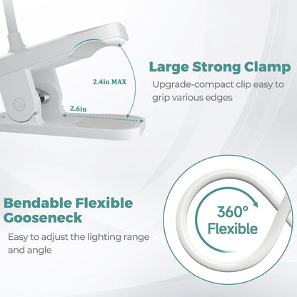 CUHIOY Rechargeable Clip on Reading Light for Bed Headboard, Pink, 1 Pack | Large Clamp Flexible Neck, Battery Desk Lamp, 5 Color 5 Brightness Touch Control, Flicker-Free LED Bedside Night Light