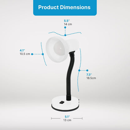 Xtricity LED Clip on Desk Lamp with 360° Flexible Gooseneck, White Finish | Reading Light for Bed Headboard– A19 Bulb Included, 120V, On/Off Switch, 10.25” Height Table Lamp