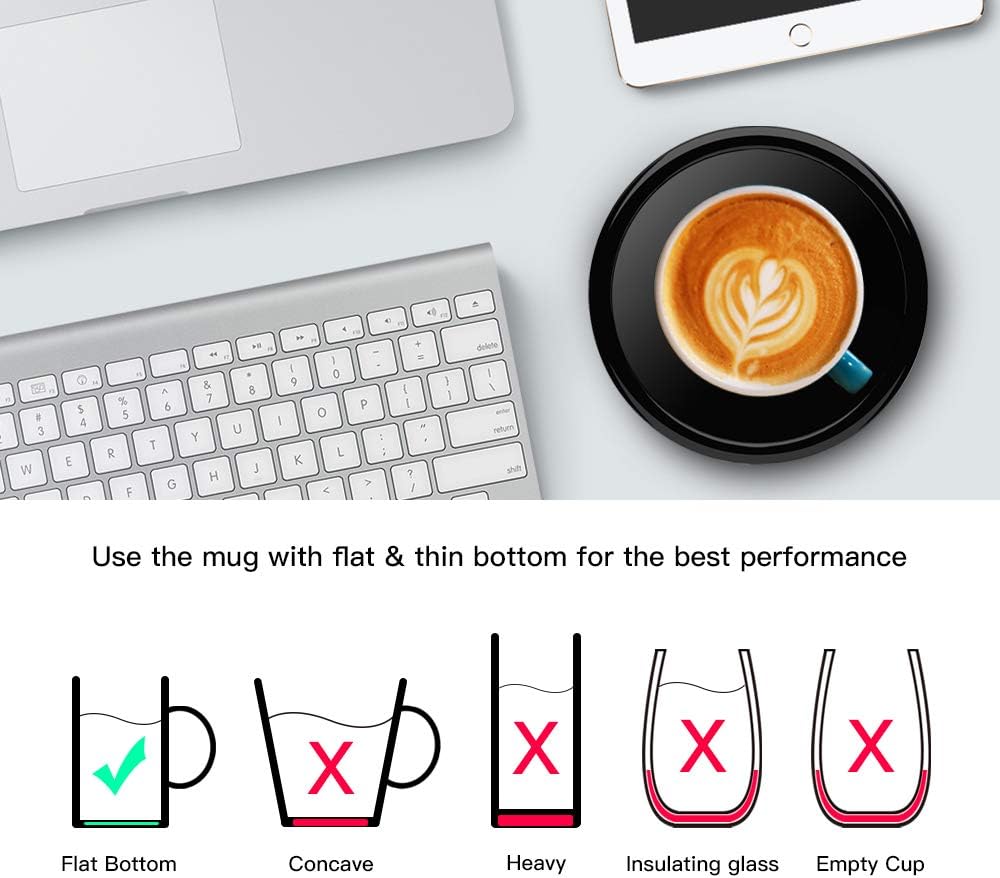 BESTINNKITS Smart Coffee Set Auto On/Off Gravity-Induction Mug Office Desk Use, Candle Wax Cup Warmer Heating Plate (Up to 131F/55C), 14oz (White Set)